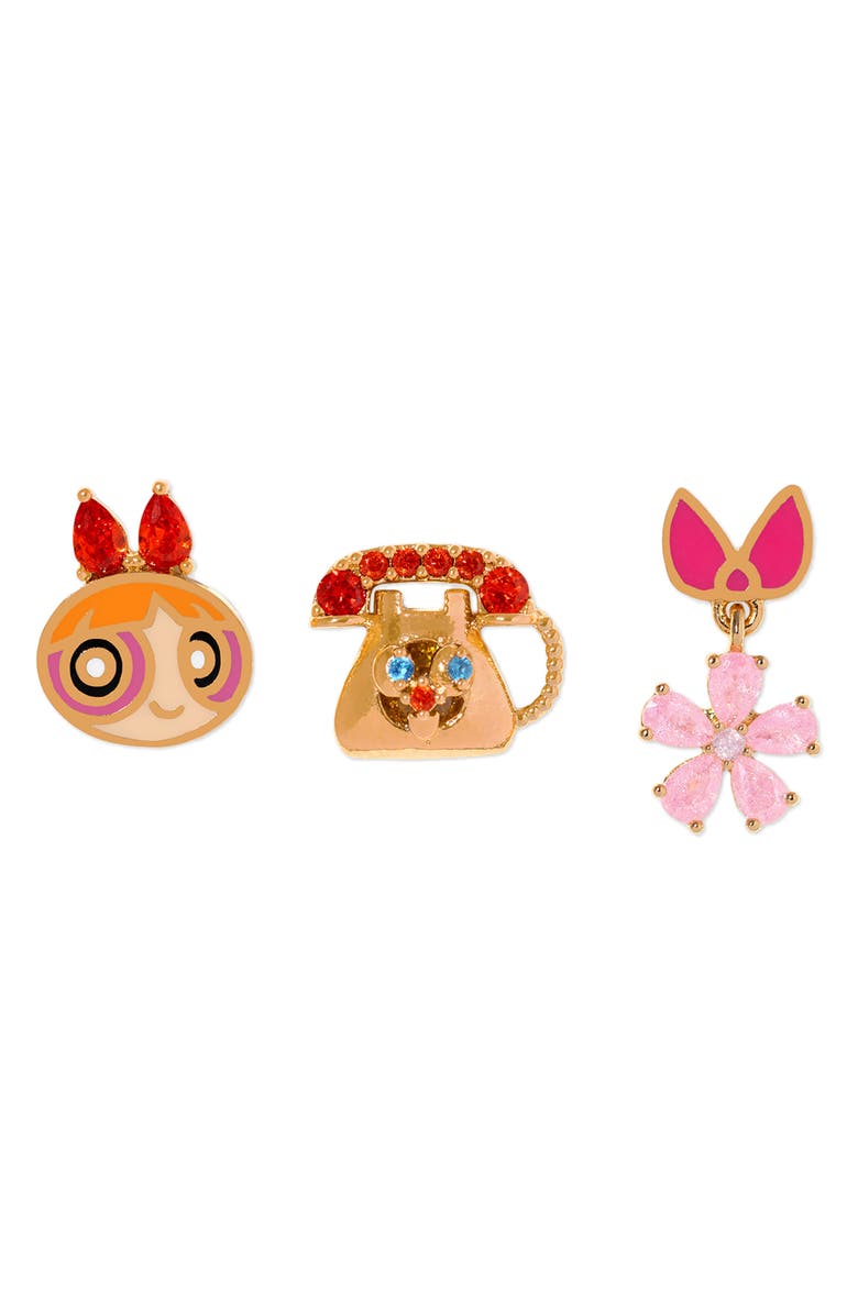 Girls Crew The Powerpuff Girls Blossom Set of 3 Single Stud Earrings, Main, color, Gold