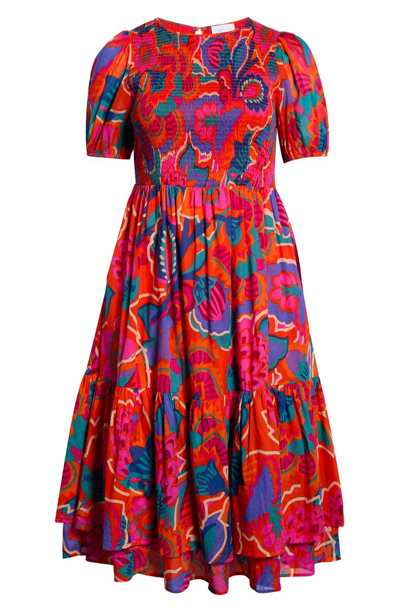 SUGARLIPS Kahlia Tropics Aruba Smocked Midi Dress, Alternate, color, 