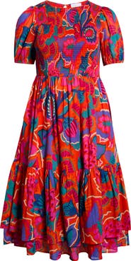 SUGARLIPS Kahlia Tropics Aruba Smocked Midi Dress