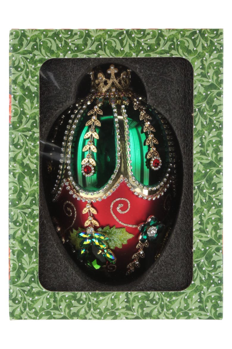 Faberge Jewel Egg Ornament , Green/Red, Alternate, color, Red