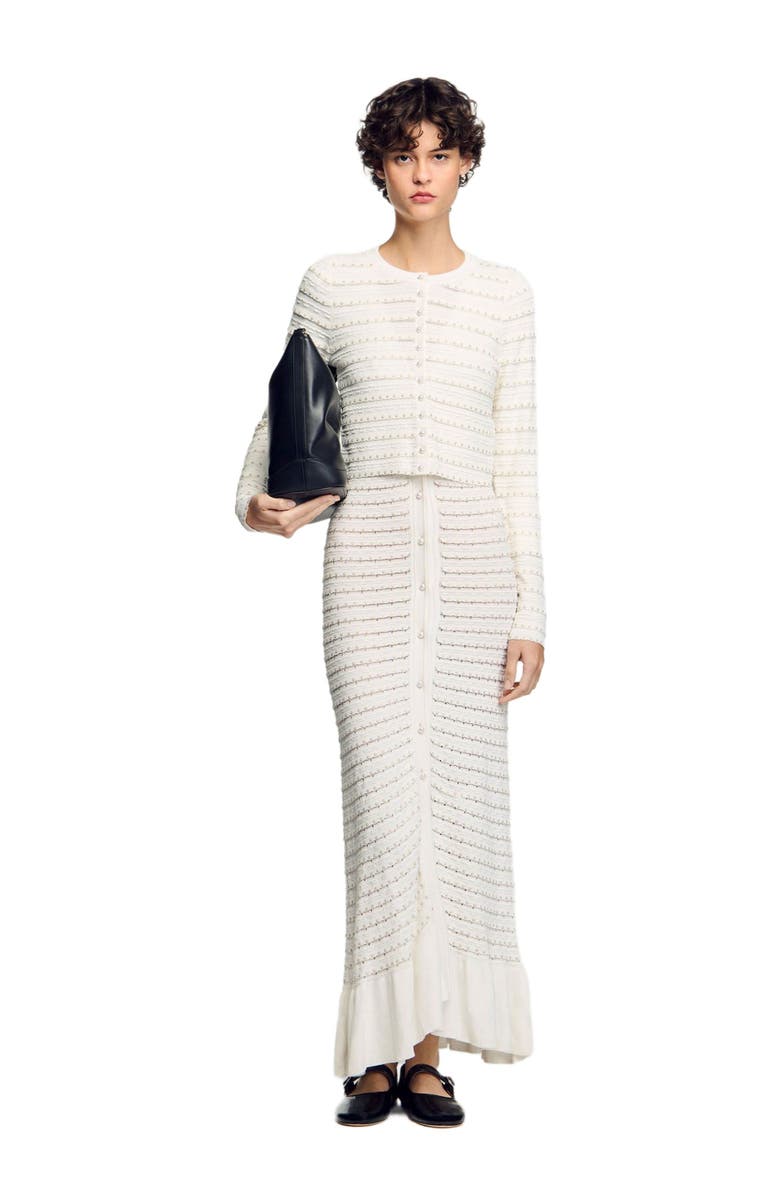 SANDRO Cropped cardigan with pearl buttons, Alternate, color, 