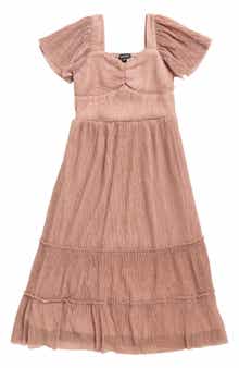 Kids' Metallic Tiered Plissé Maxi Party Dress