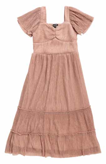 Kids' Metallic Tiered Plissé Maxi Party Dress