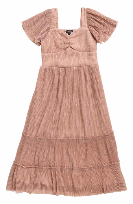 Kids' Metallic Tiered Plissé Maxi Party Dress