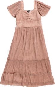 Zunie Kids' Metallic Tiered Plissé Maxi Party Dress