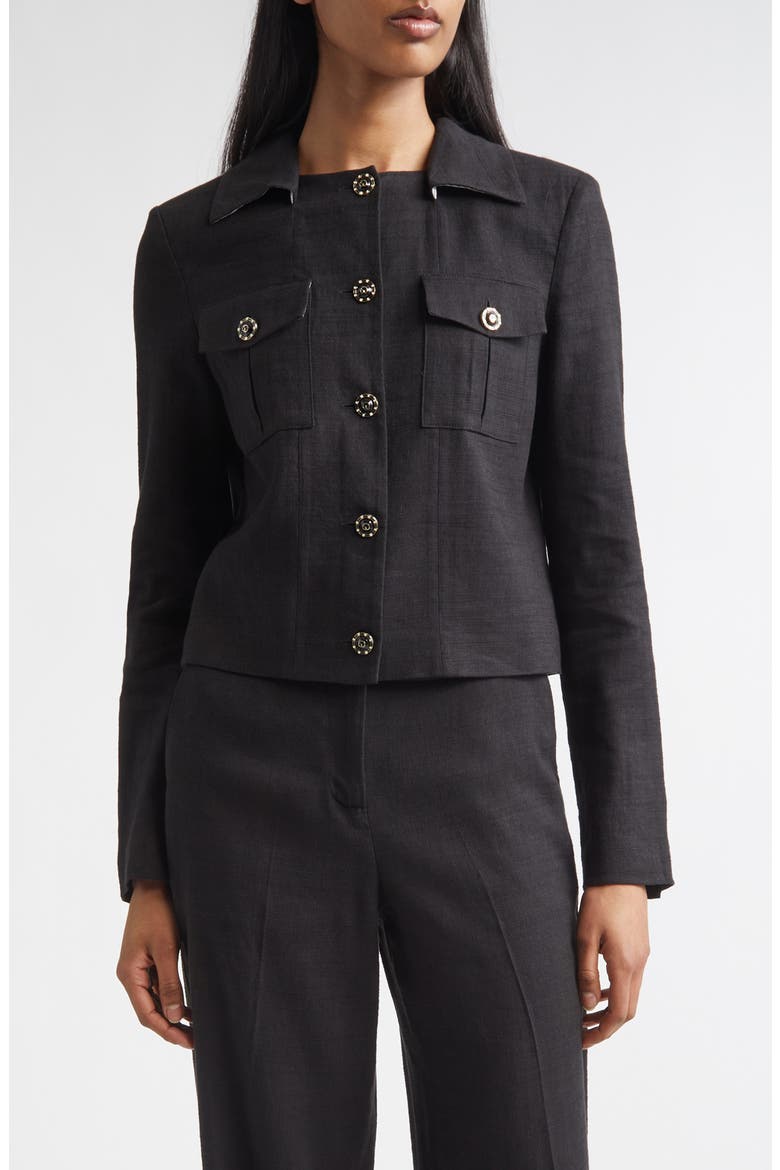 Linen Blend Twill Jacket, Main, color, BLACK