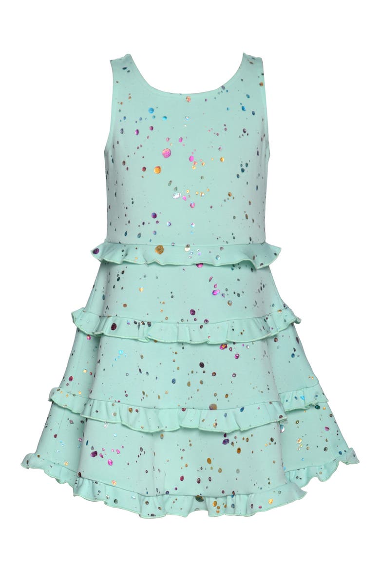 Kids' Splatter Print Tiered Ruffle Dress, Main, color, MINT