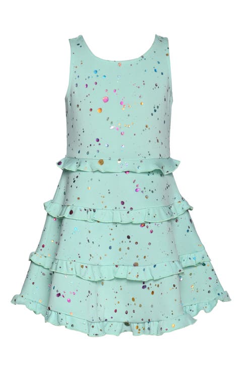 Kids' Splatter Print Tiered Ruffle Dress