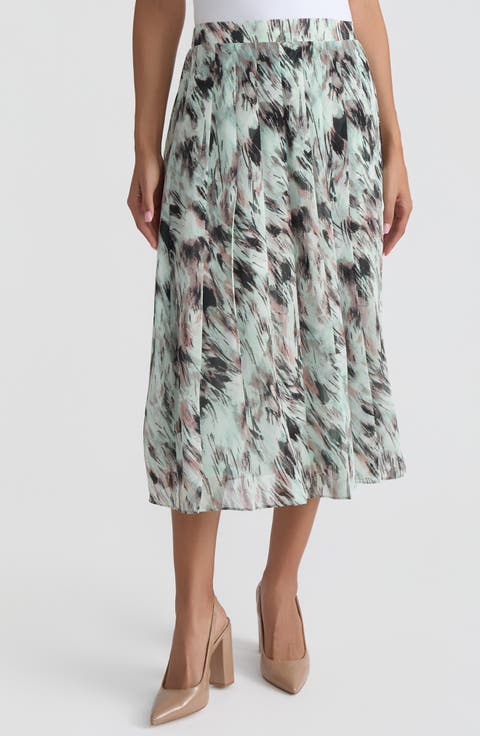 Abstract Print Pull-On Midi Skirt