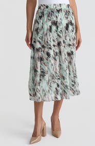 KASPER Abstract Print Pull-On Midi Skirt