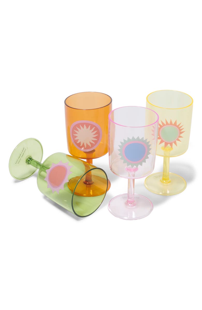 Sunnylife Poolside Assorted Set of 4 Wine Glasses, Alternate, color,