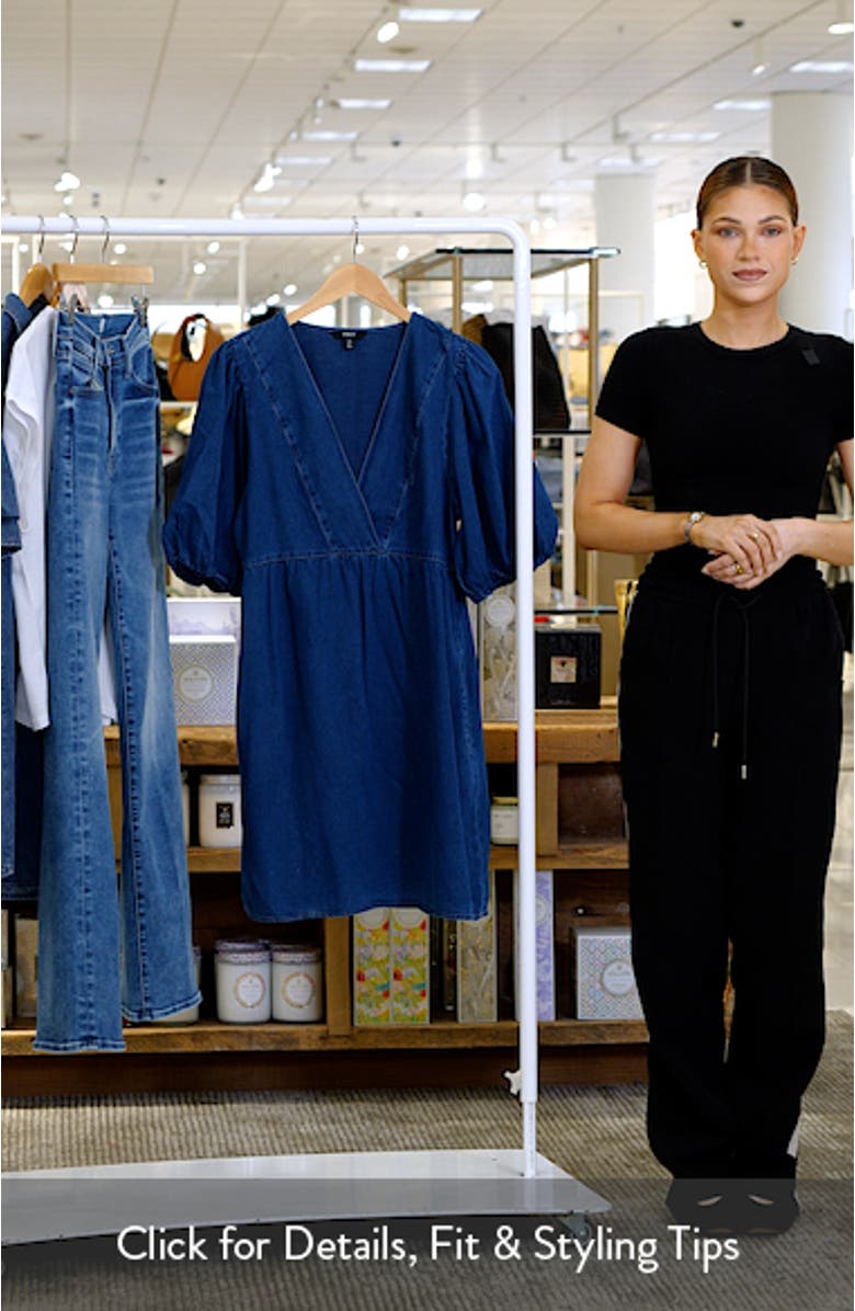 V-Neck Puff Sleeve Denim Minidress with Pockets, sales video thumbnail