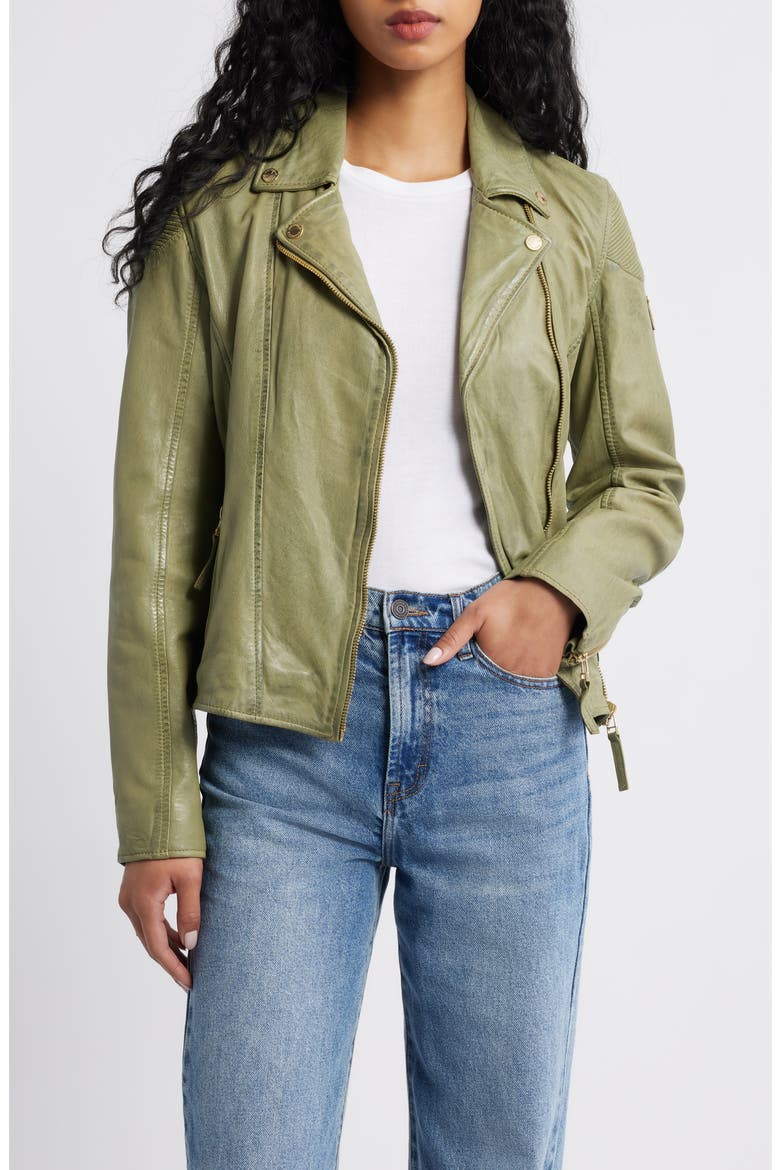 Raizel Leather Moto Jacket, Main, color, SAGE