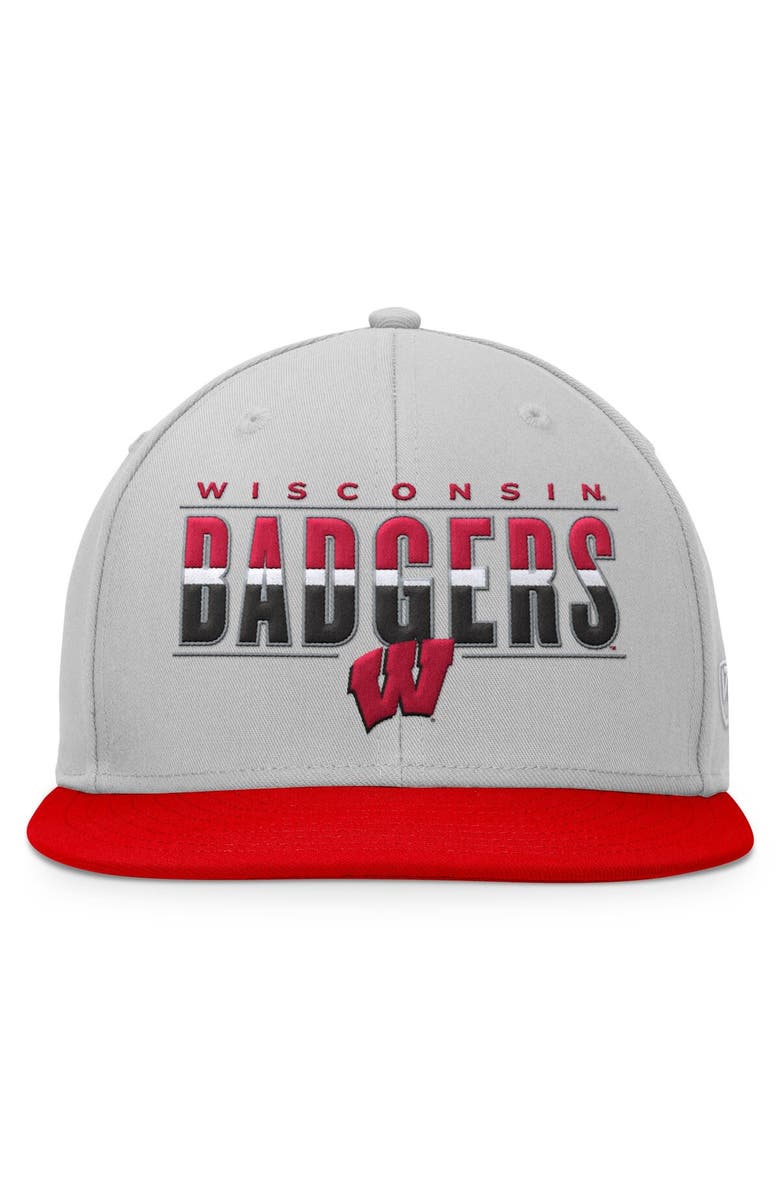TOP OF THE WORLD Men's Top of the World Gray Wisconsin Badgers Hudson Snapback Hat, Alternate, color, 