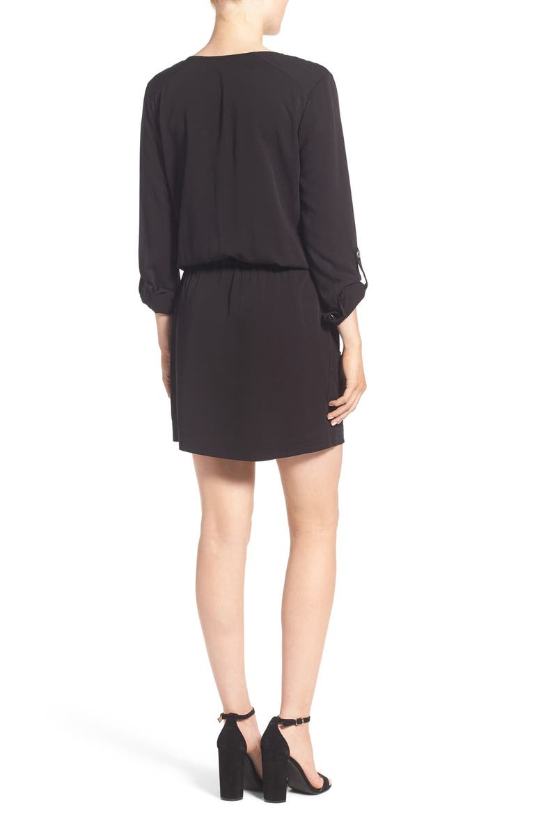 'Hampton' Drawstring Waist Dress, Alternate, color, BLACK