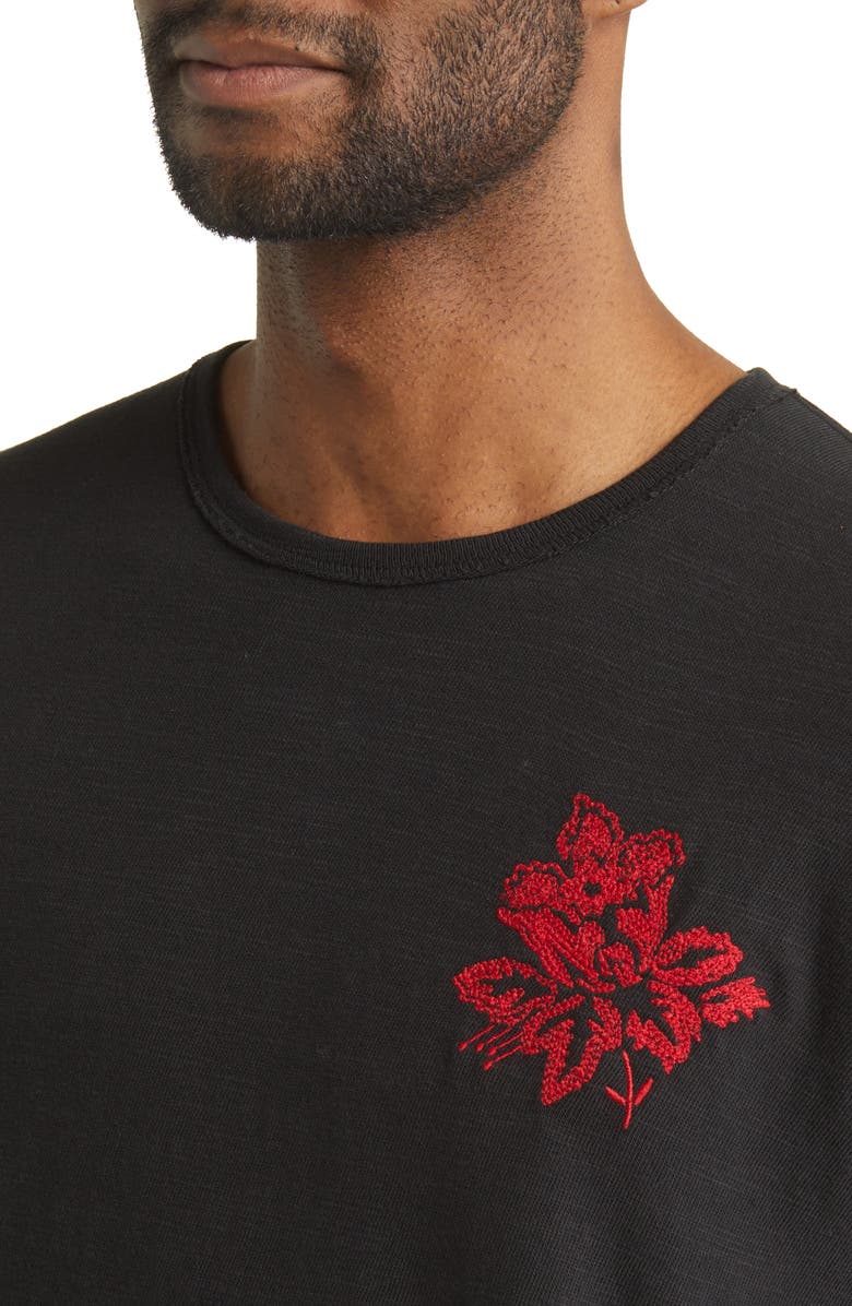 rag & bone Flame Embroidered Floral Cotton T-Shirt, Alternate, color, Black