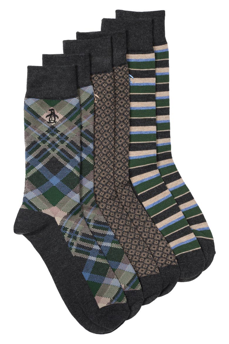 Assorted Russell Plaid 3-Pack Dress Socks, Main, color, BLACK