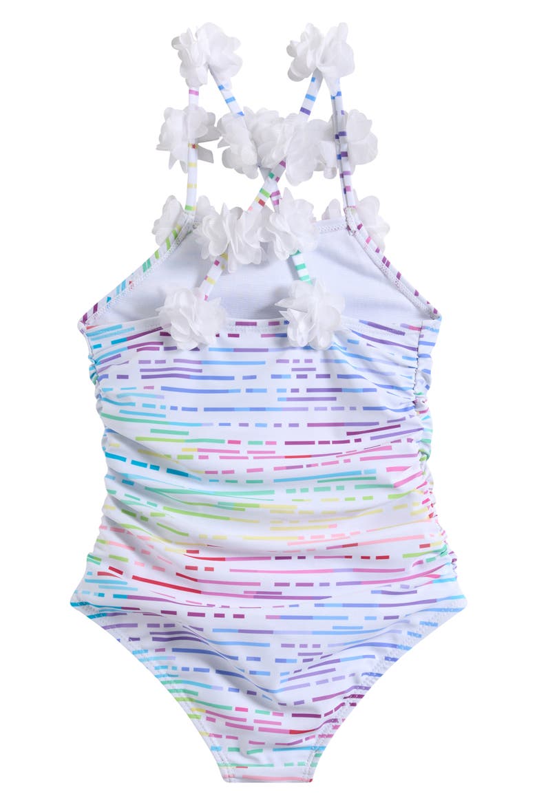 Kids' Flower Trim One-Piece Swimsuit, Alternate, color, WHITE
