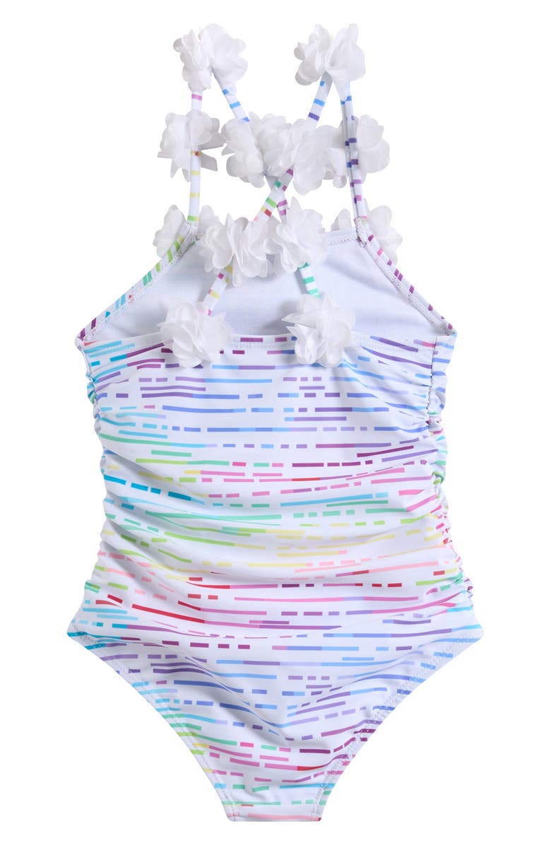 Ava & Yelly Kids' Flower Trim One-Piece Swimsuit, Alternate, color, White