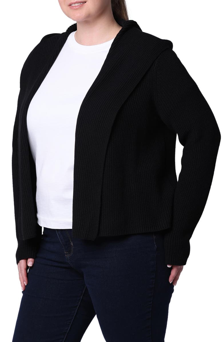 MINNIE ROSE Cotton & Cashmere Hooded Cardigan, Alternate, color, Black