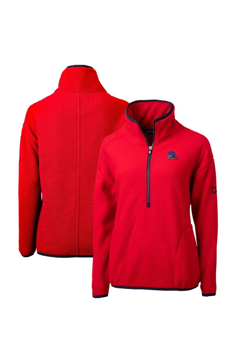Cutter & Buck Women's Cutter & Buck Red Cleveland Browns Americana Cascade Eco Sherpa Fleece Half-Zip Pullover Jacket, Main, color, 