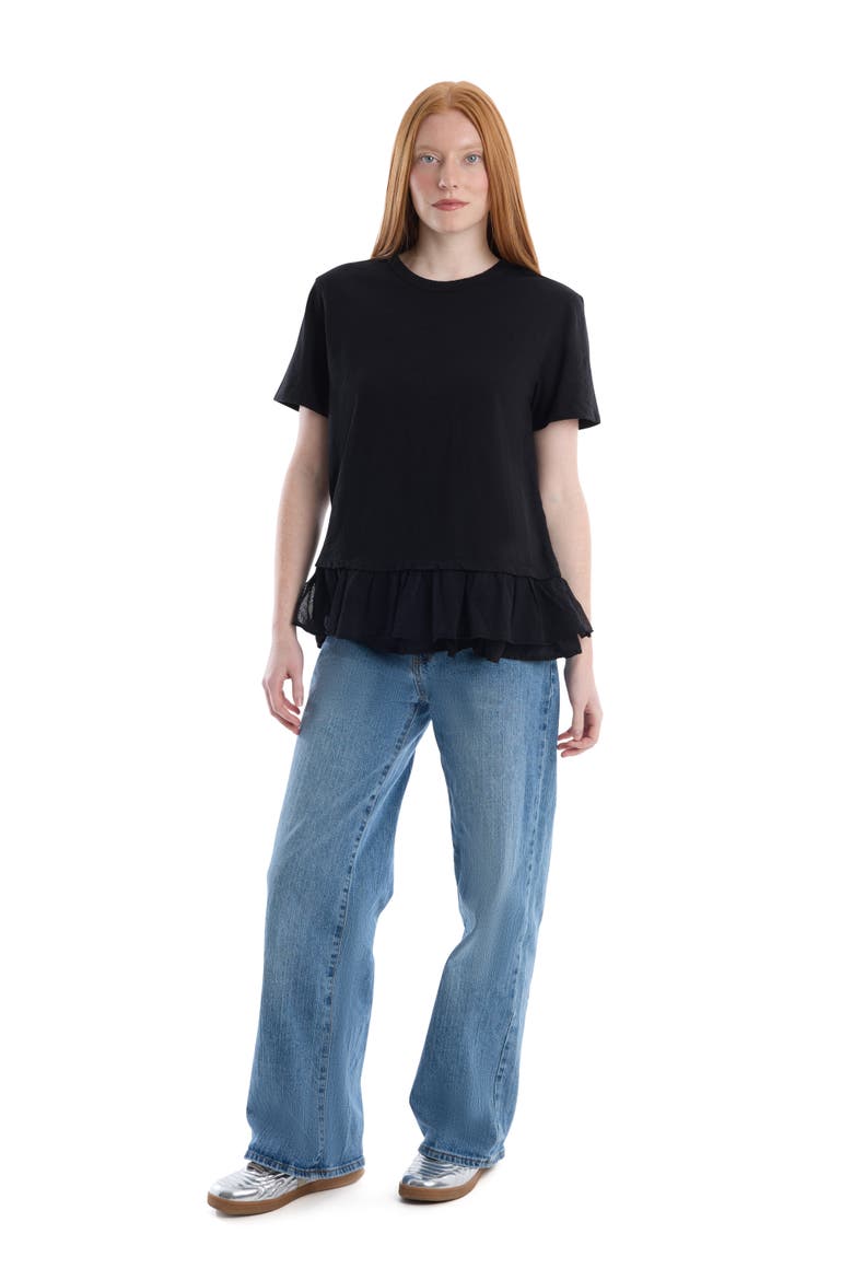 Short Sleeve Mixed Media Tee, Alternate, color, Black