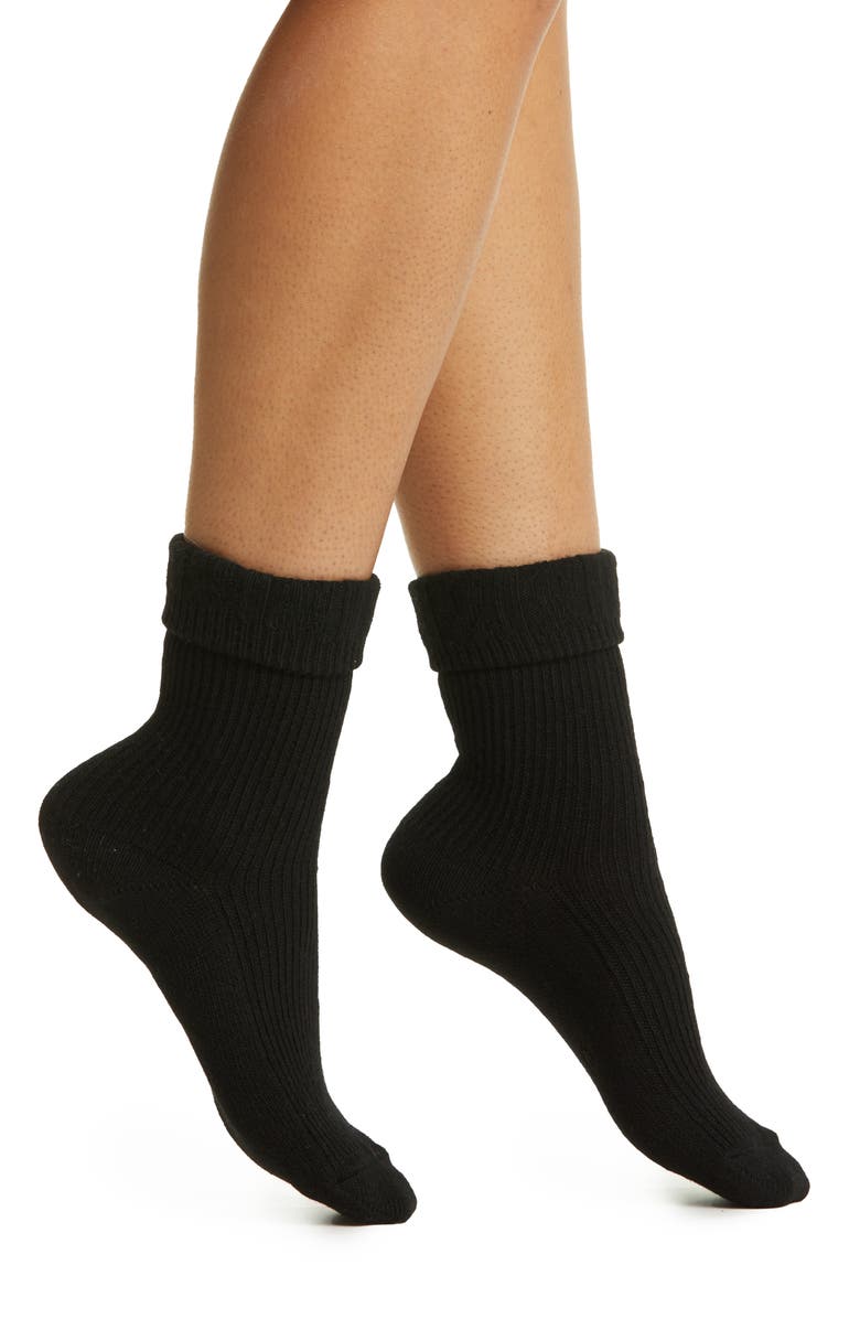 Oroblu Hilda Wool & Cashmere Blend Crew Socks, Main, color, Black