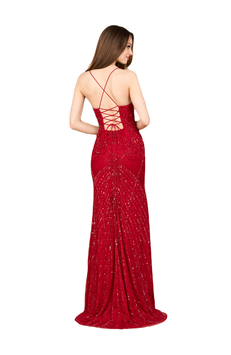 LARA New York Lace Up Open Back Beaded Dress, Alternate, color, Red