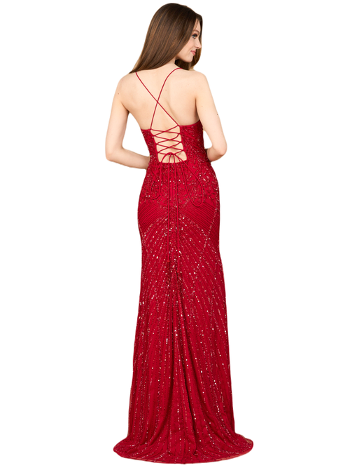 Lara New York Lace Up Open Back Beaded Dress In Red