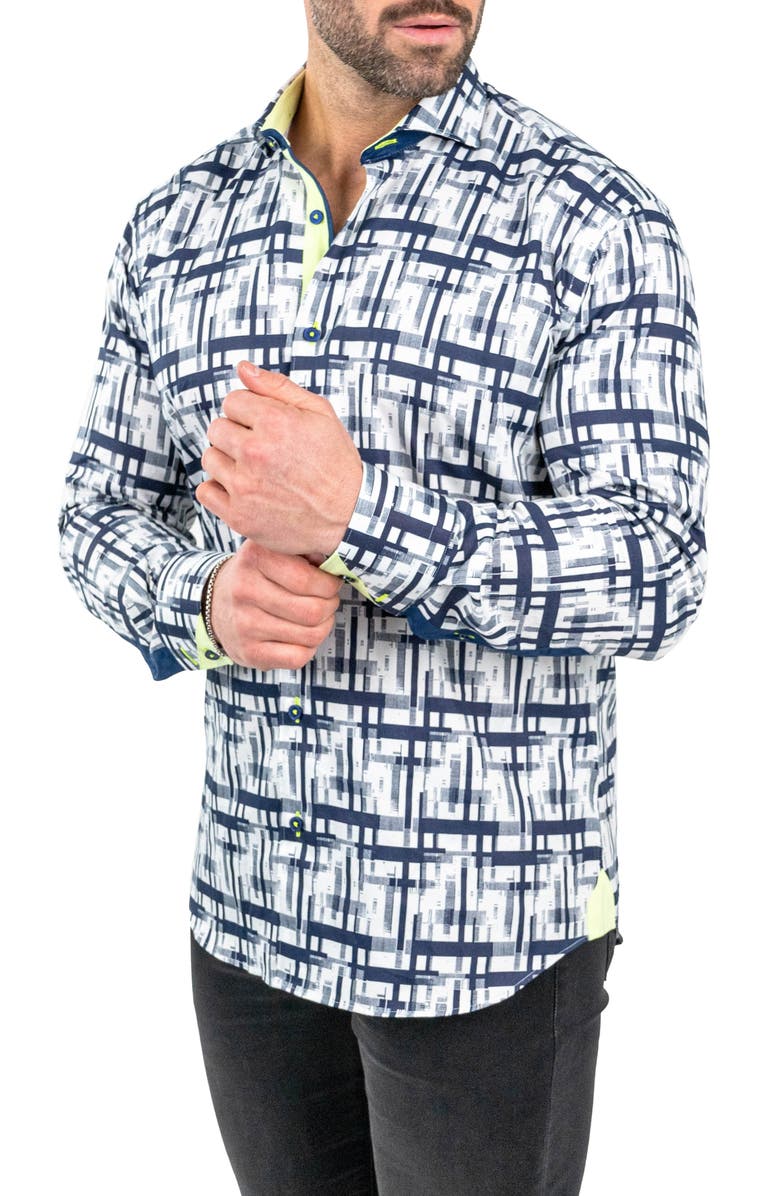 Maceoo Einstein Linear Canvas Cotton Button-Up Shirt, Alternate, color, White