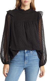 NIKKI LUND Yannis Smocked Clip Dot Blouse
