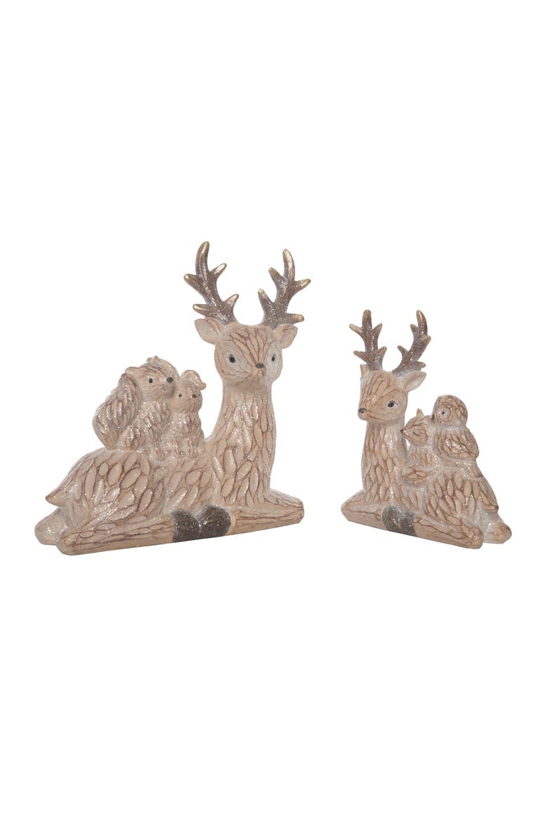 Transpac Brown Christmas Laying Woodland Texture Deer Figurine Set of 2, Alternate, color, 
