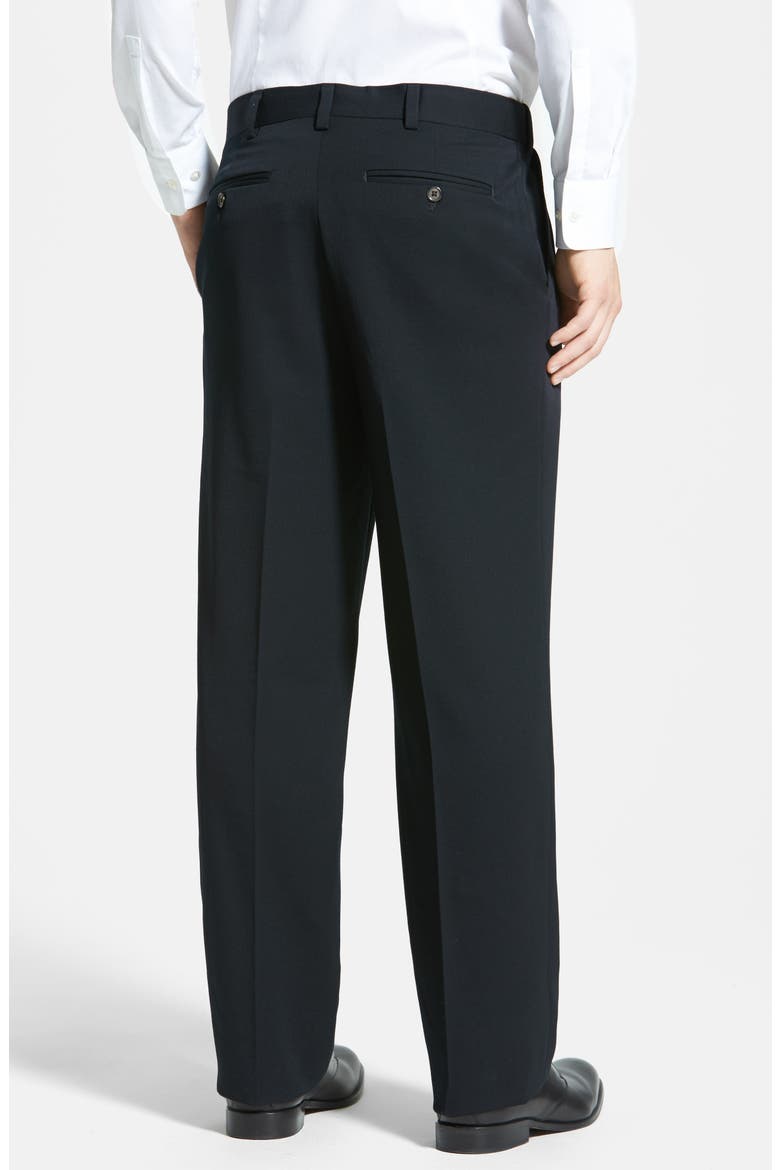 Self Sizer Waist Pleated Classic Fit Wool Gabardine Dress Pants, Alternate, color, BLACK