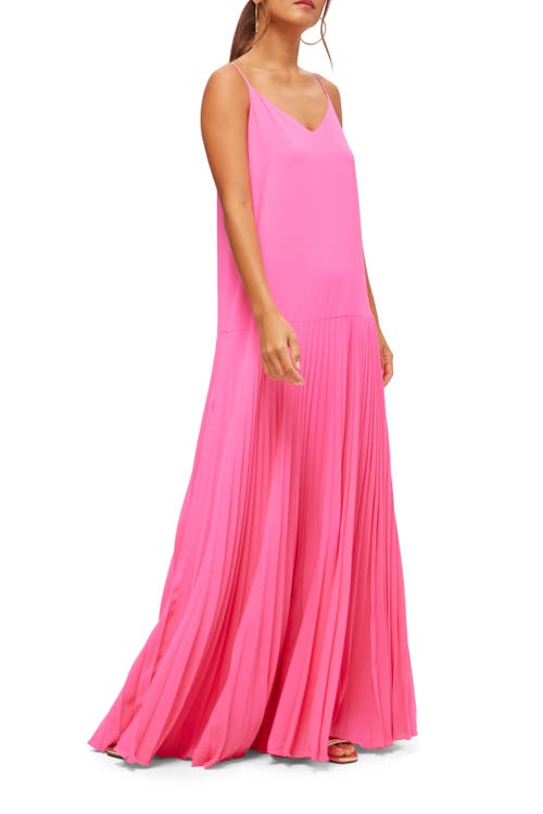 Trina Turk Carve Sleeveless Drop-waist Pleated Maxi Dress In Love All Pink