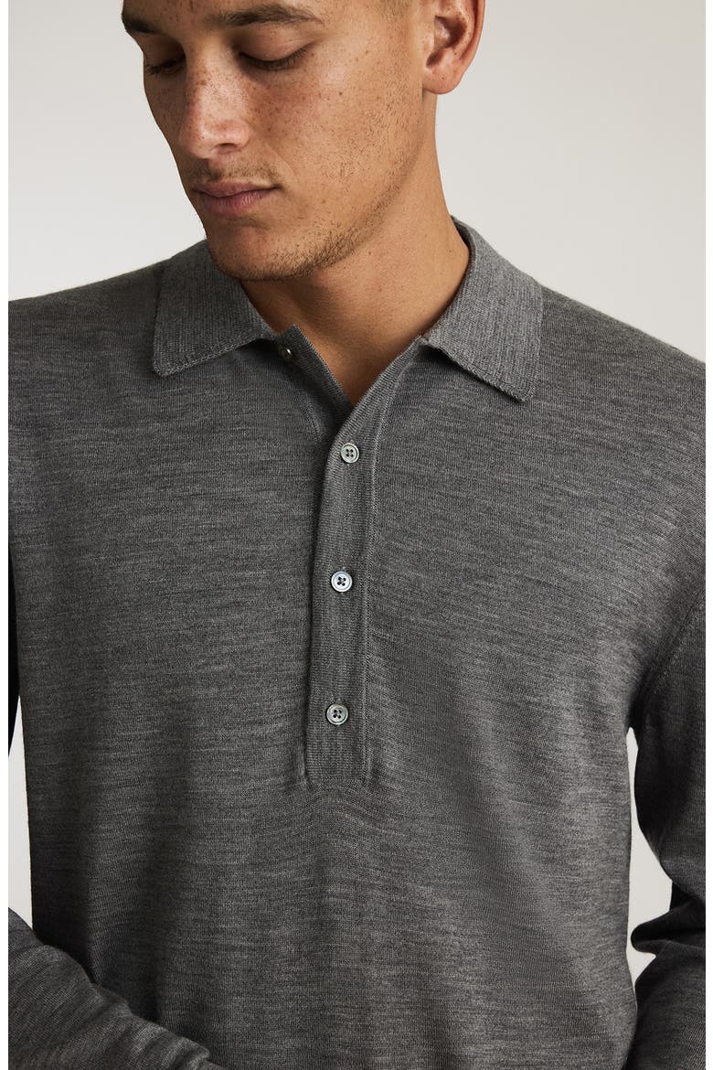 Wool Long Sleeve Polo, Alternate, color, GREY MELANGE