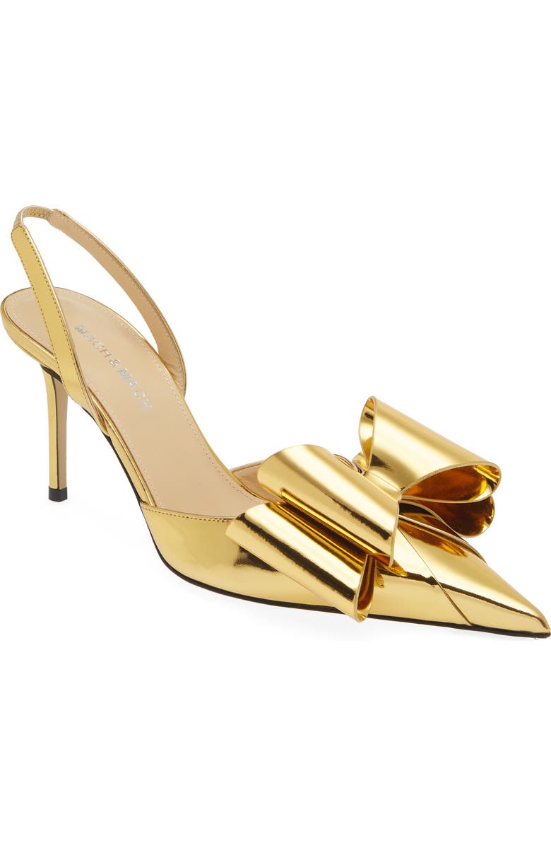 Mach & Mach Le Cadeau Bow Pointed Toe Metallic Slingback Pump, Main, color,