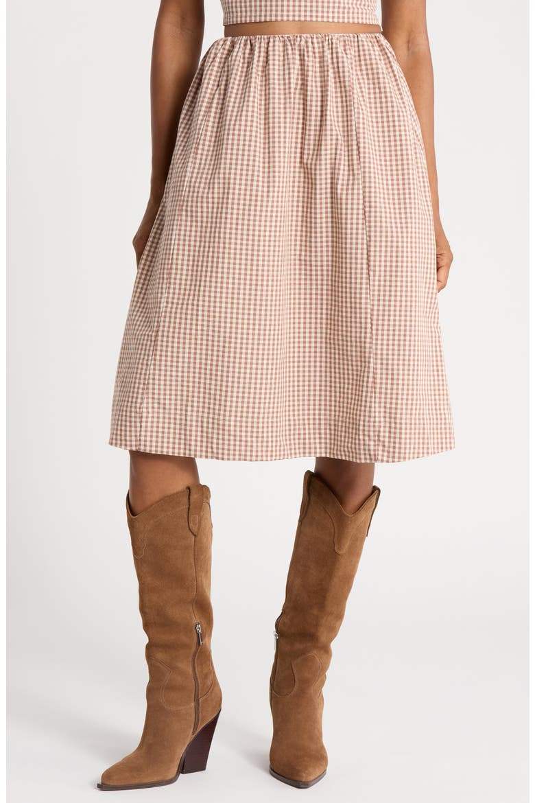 Gingham Elasticated Skirt, Main, color, LATTE/ ECRU