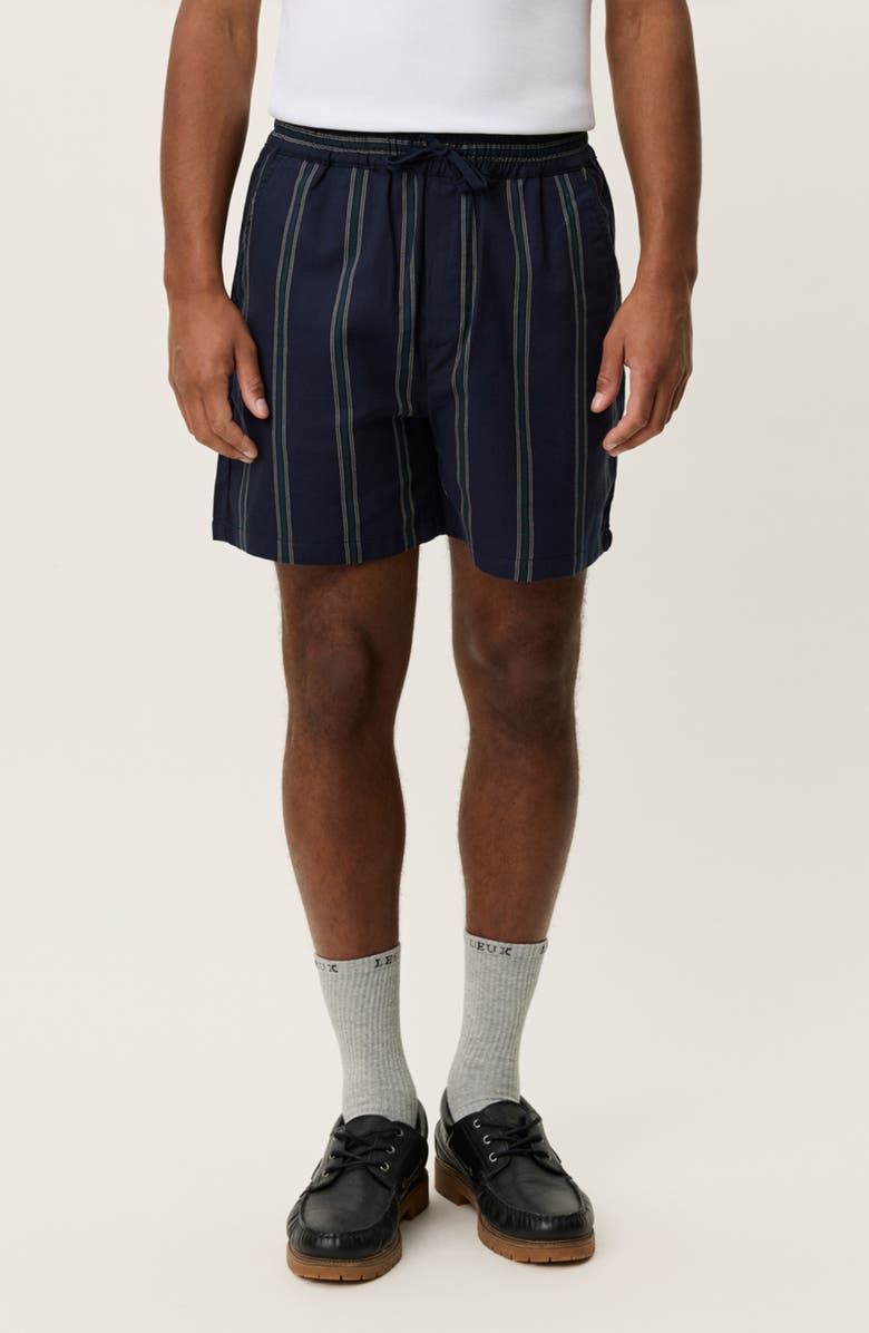 Les Deux Lawson Stripe Cotton Drawstring Shorts, Main, color, Dark Navy