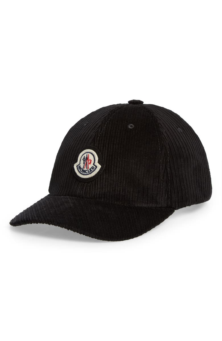 Moncler Logo Patch Corduroy Baseball Cap, Main, color,