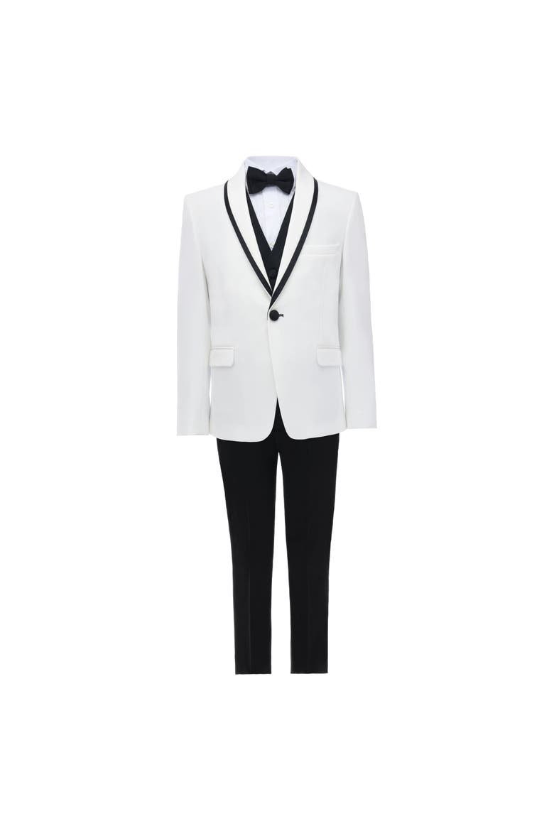 Suit Set with Black Accents, Main, color, White