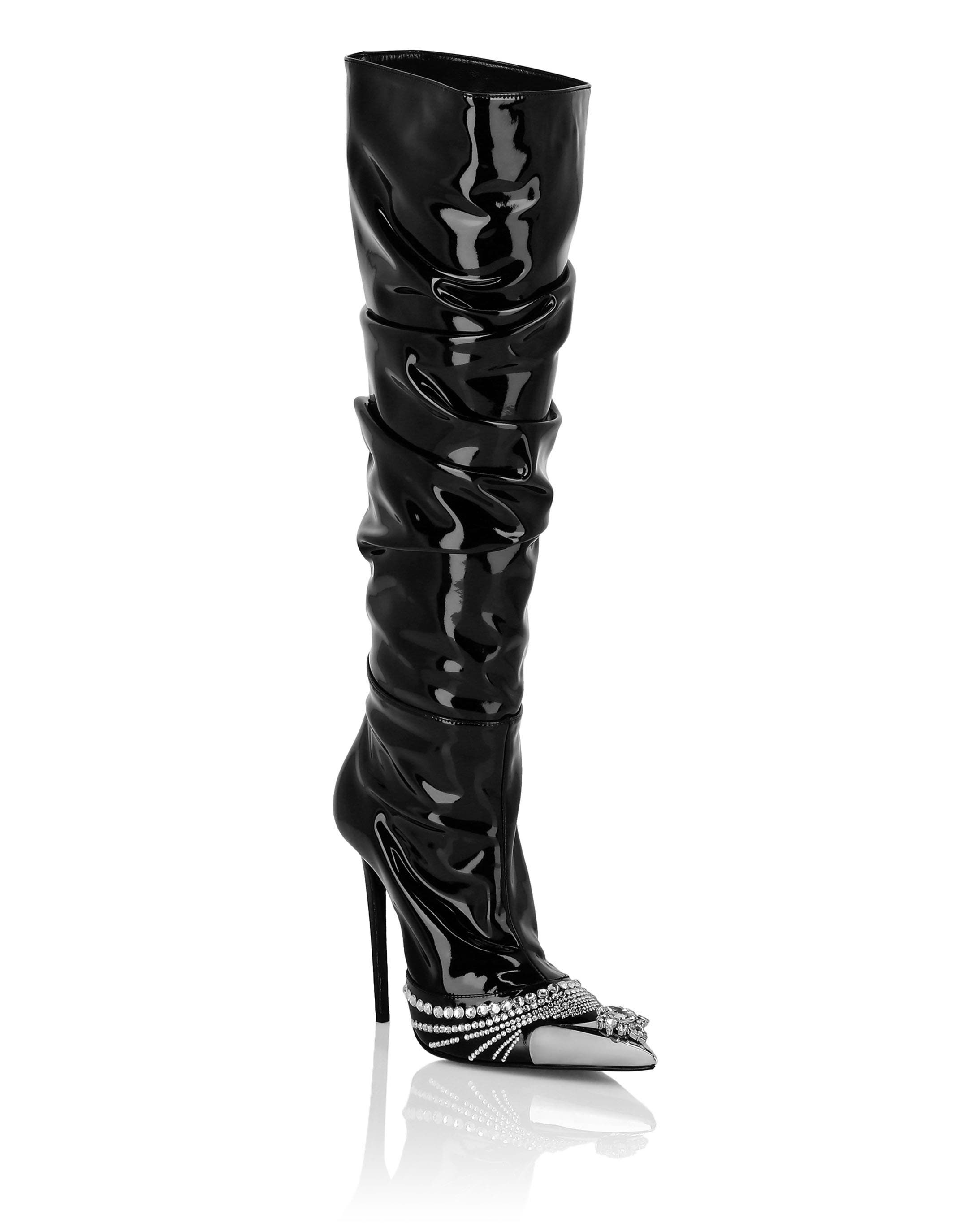 Patent Leather Boots Hi-Heels Women, Main, color, black