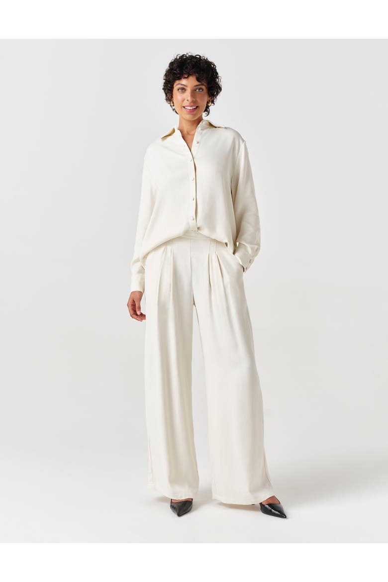 Esther Collared Satin Shirt, Alternate, color, Ivory