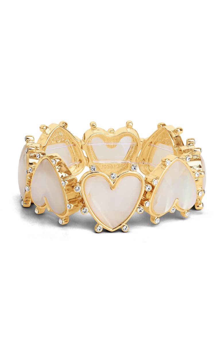 Jessica Simpson Gold-Tone Heart Bracelet with Rhinestone Embellishments, Main, color, Gold, White