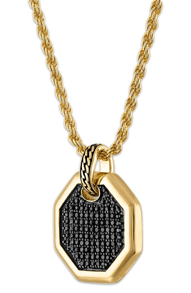 Esquire Men's 14K Gold Plated Sterling Silver Pavé Black Diamond Octagon Pendant Necklace, Main, color, Gold Plated Sterling Silver