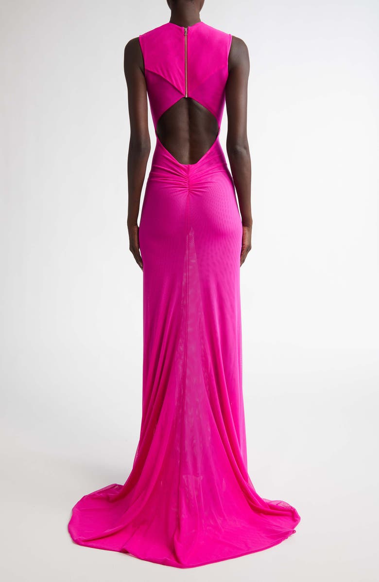 LaQuan Smith Crisscross Sleeveless Sheer Mesh Gown, Alternate, color, 