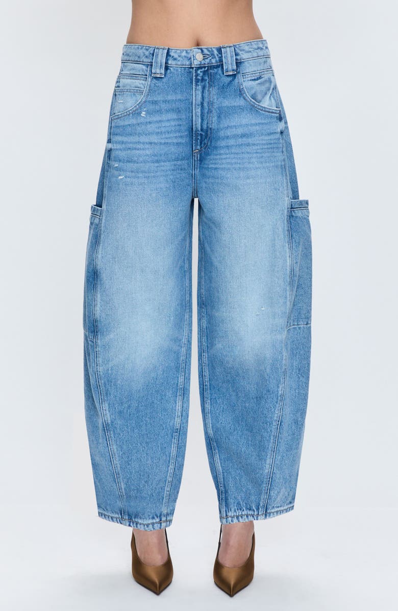 Pistola Gio High Waist Crop Barrel Leg Cargo Jeans, Main, color,