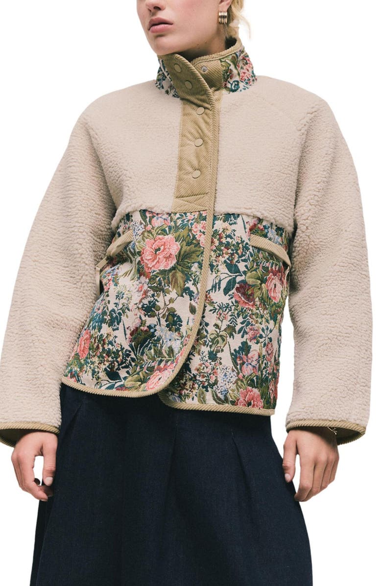 NEXT Floral Mixed Media Jacket, Main, color, Neutral