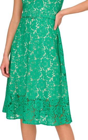 Belted Sleeveless Lace Midi Dress