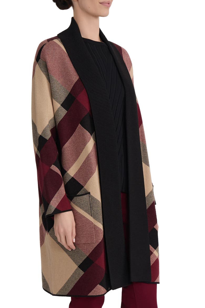 Plaid Turnback Collar Cardigan, Alternate, color, CLASSIC WINE MULTI