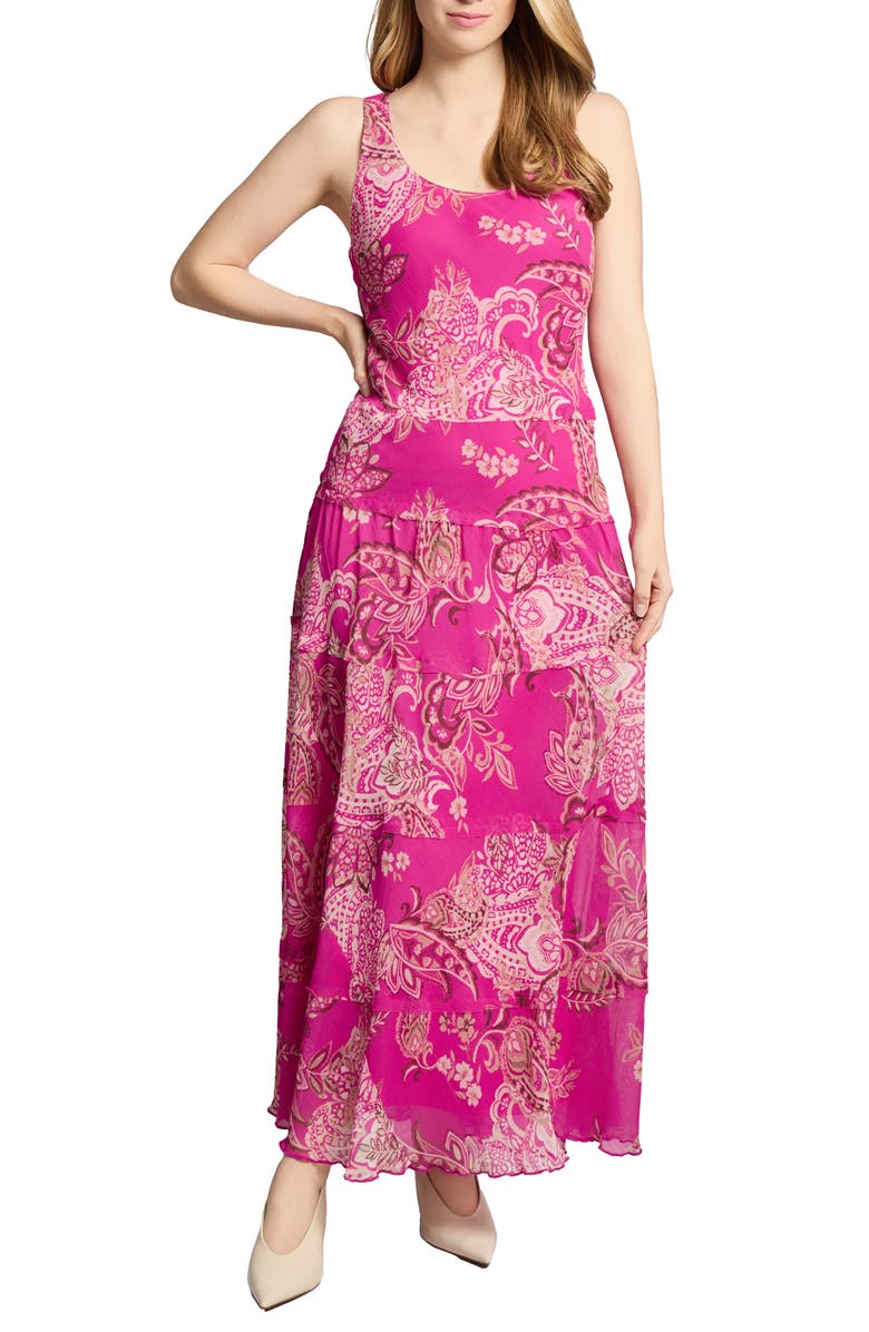 Jones New York Paisley Print Sleeveless Chiffon Maxi Dress, Main, color, Bright Orchid Multi